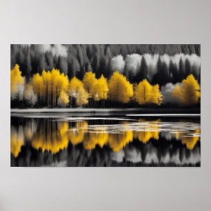 Black and White Forest and Yellow Reflections Poster