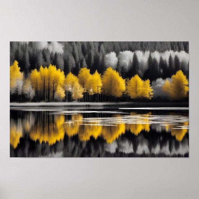 Black and White Forest and Yellow Reflections Poster (Front)