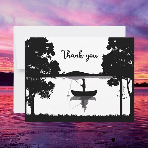 Black And White Forever Fishing Memorial Funeral Thank You Card
