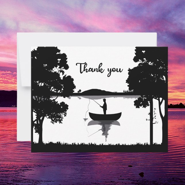 Black And White Forever Fishing Memorial Funeral Thank You Card (Creator Uploaded)