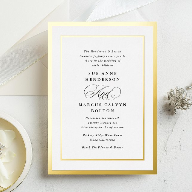 Black and White Formal Calligraphy Foil Wedding Foil Invitation (Creator Uploaded)