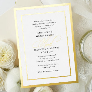 Black and White Formal Calligraphy Wedding Gold Foil Invitation