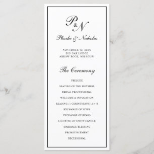 Black and White Formal Elegant Monogram Wedding Program