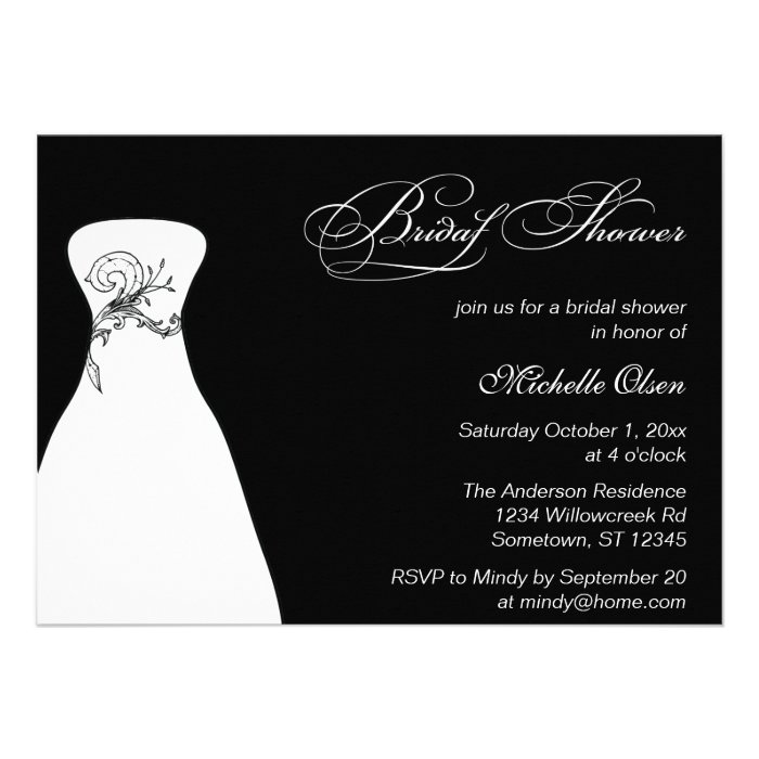 Black and White Formal Wedding Gown Bridal Shower Custom Invite
