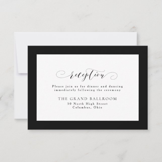 Black and white formal wedding reception card (Front)
