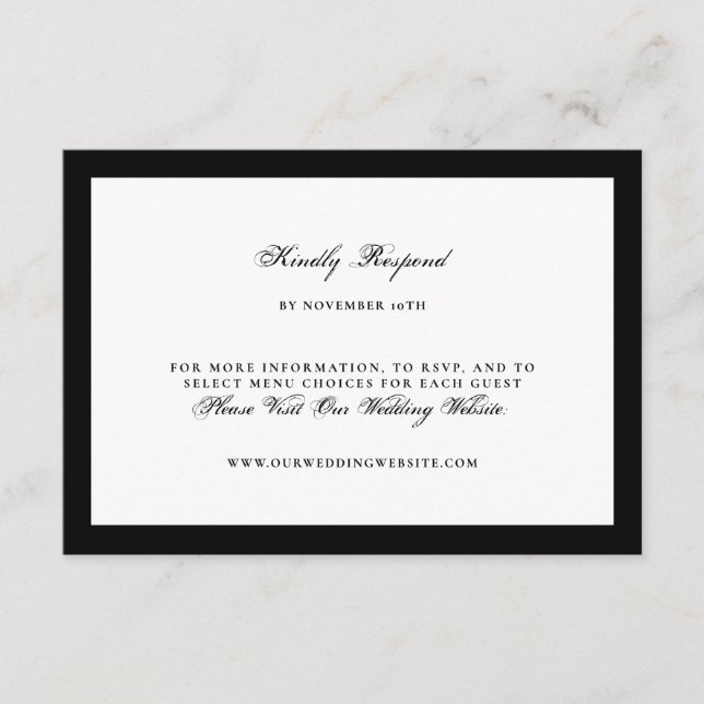 Black and White Formal Wedding Website RSVP Card (Front)