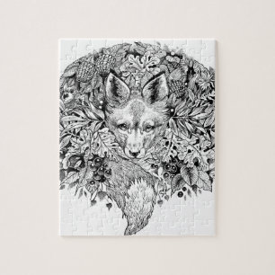 Black and white fox in the forest jigsaw puzzle