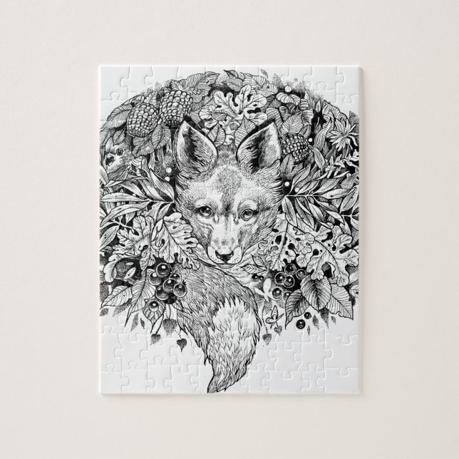 Black and white fox in the forest jigsaw puzzle (Vertical)