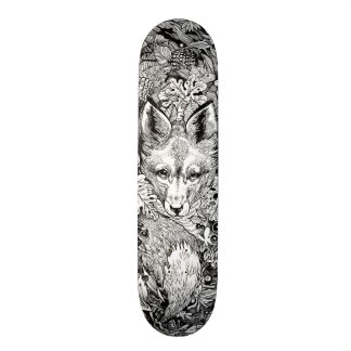 Black and white Fox + nature Skate Deck Skateboard