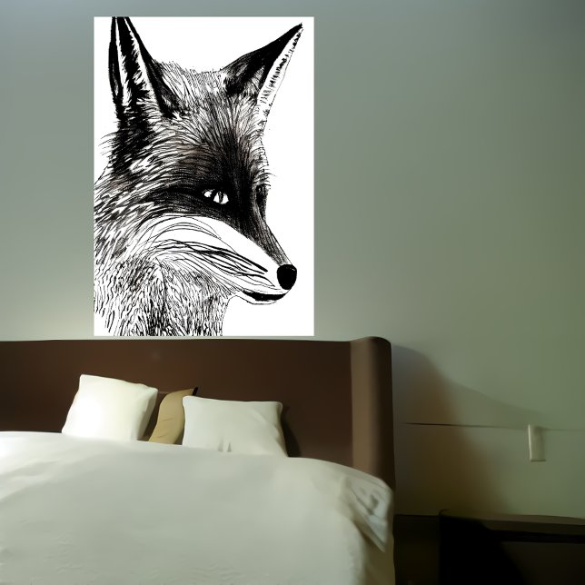 Black and white fox portrait | AI Art Poster (Creator Uploaded)