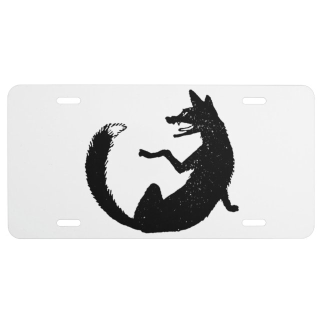 Black and White Fox Tribal Tattoo Symbol License Plate (Front)