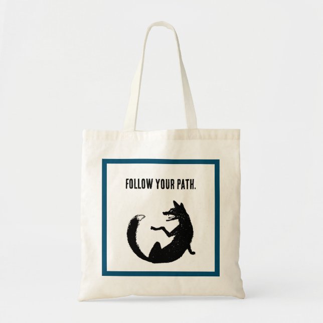 Black and White Fox Tribal Tattoo Symbol Tote Bag (Front)