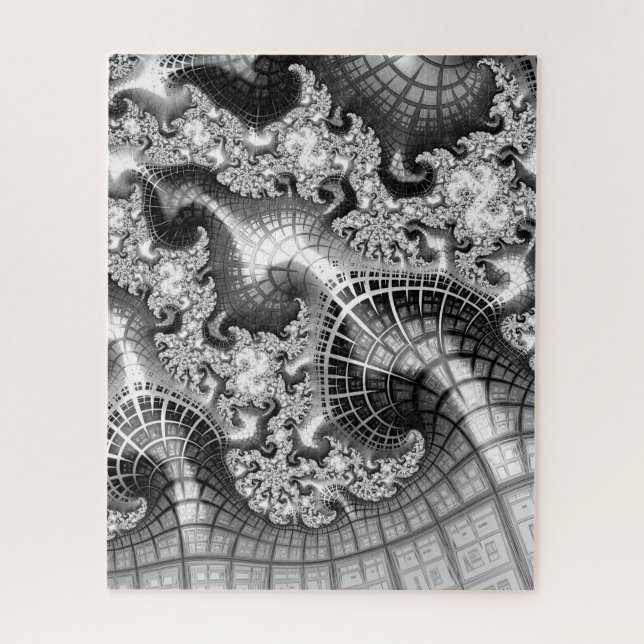Black and White Fractal Art Impossible Jigsaw Puzzle (Vertical)