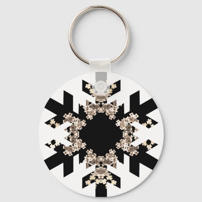Black and White Fractal Art Snowflakes Keychain (Front)