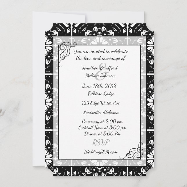 Black and White Fractal Mandala Wedding Invitation (Front)