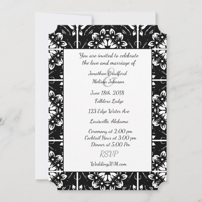 Black and White Fractal Mandala Wedding Invitation (Front)