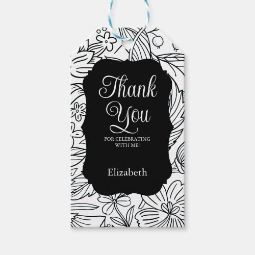 Black And White Frame Floral Birthday Thank You Gift Tags