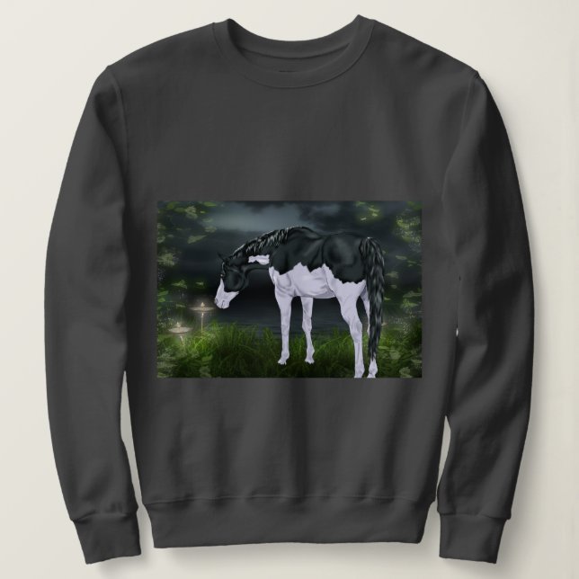 Black and White Frame Overo Paint Horse Sweatshirt (Design Front)