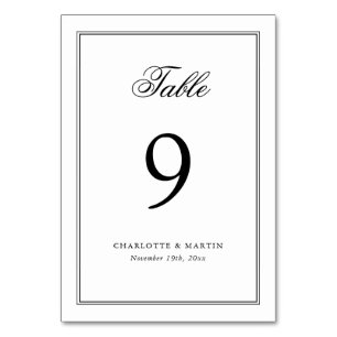 Black and White Frame Script Wedding Table Number