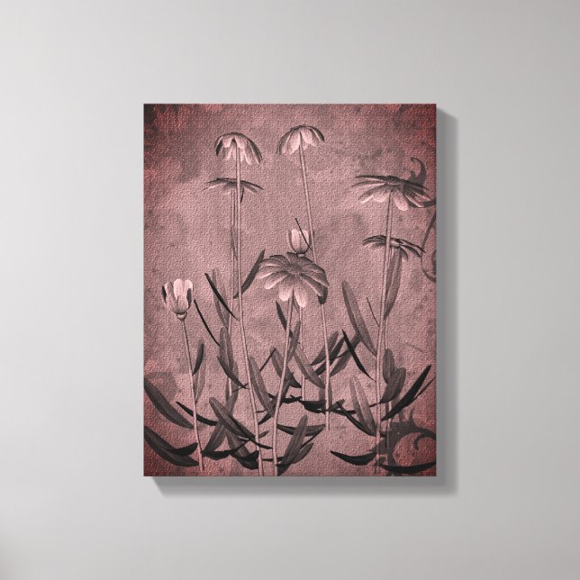 Black And White Framed Daisies Floral Art  Canvas Print (Front)