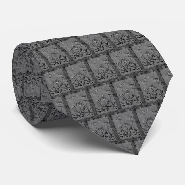 Black And White Framed Daisies Floral Art  Neck Tie (Rolled)