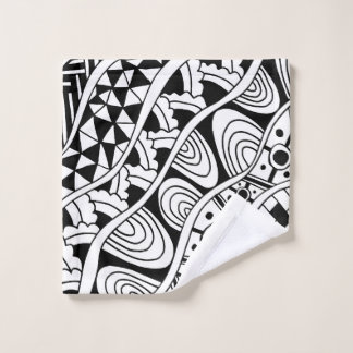 Black and White Free-hand Pattern Wash Cloth