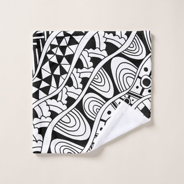 Black and White Free-hand Pattern Wash Cloth (Wash Cloth)