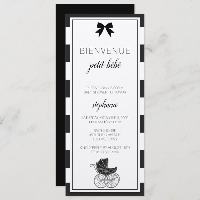 Black and White French Baby Shower Invitation (Front/Back)
