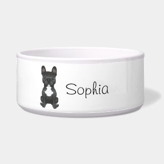 Black And White French Bulldog Cartoon Dog &amp; Name Bowl