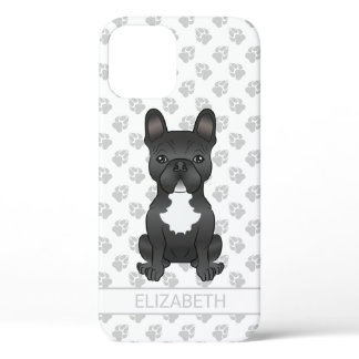 Black And White French Bulldog Cartoon Dog &amp; Name iPhone 12 Case