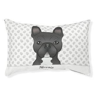 Black And White French Bulldog Cartoon Dog &amp; Name Pet Bed