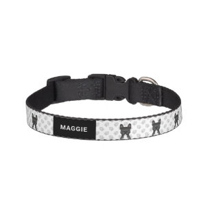 Black And White French Bulldog Cartoon Dog & Name Pet Collar