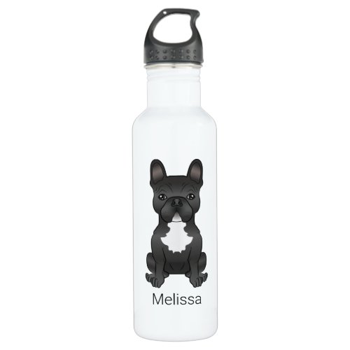 Black And White French Bulldog Cartoon Dog  Name Stainless Steel Water Bottle