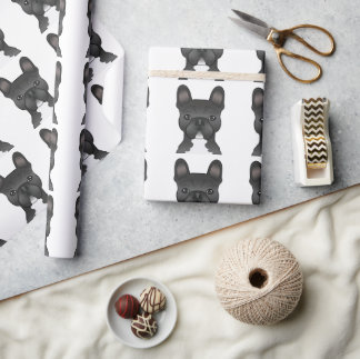 Black And White French Bulldog Cartoon Dog Pattern Wrapping Paper
