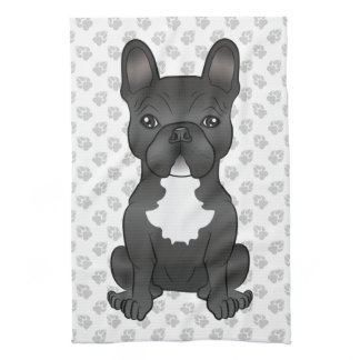 Black And White French Bulldog Cartoon Dog &amp; Paws Kitchen Towel