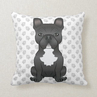 Black And White French Bulldog Cartoon Dog &amp; Paws Throw Pillow