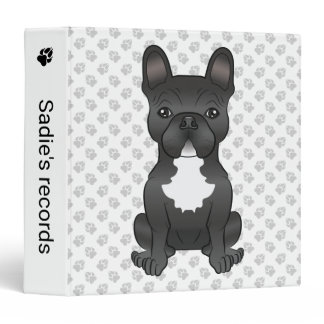 Black And White French Bulldog Cartoon Dog &amp; Text 3 Ring Binder