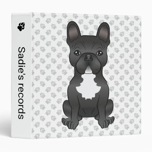 Black And White French Bulldog Cartoon Dog  Text 3 Ring Binder