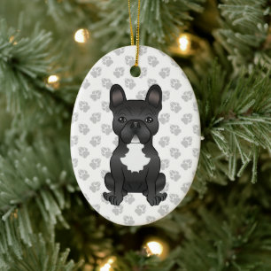 Black And White French Bulldog Cartoon Dog & Text Ceramic Ornament