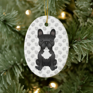 Black And White French Bulldog Cartoon Dog &amp; Text Ceramic Ornament