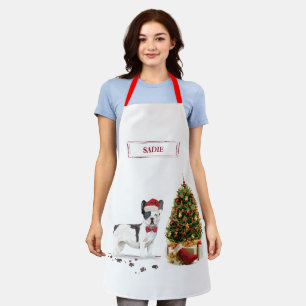 Black and White French Bulldog Christmas Dog  Apron