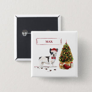 Black and White French Bulldog Christmas Dog Button