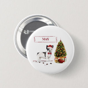 Black and White French Bulldog Christmas Dog Button