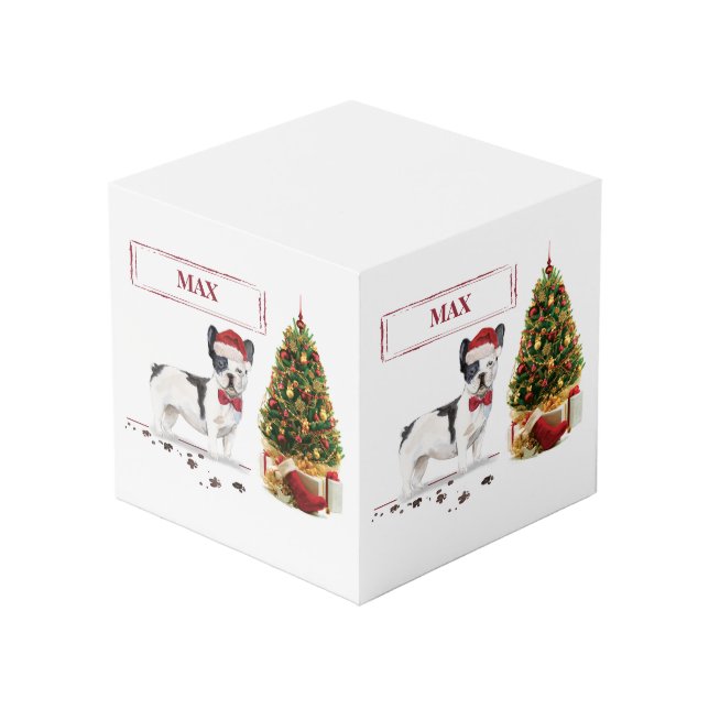 Black and White French Bulldog Christmas Dog  Cube (Back Angled)