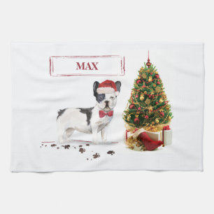 Black and White French Bulldog Christmas Dog Kitchen Towel