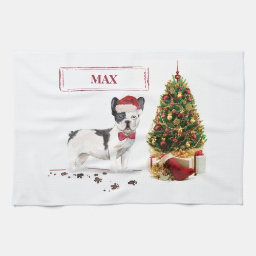 Black and White French Bulldog Christmas Dog  Kitchen Towel