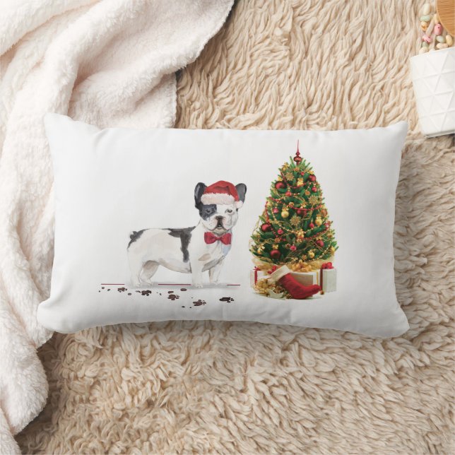 Black and White French Bulldog Christmas Dog  Lumbar Pillow (Blanket)