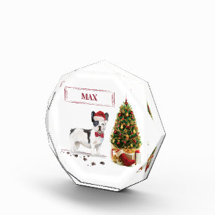 Black and White French Bulldog Christmas Dog Photo Block