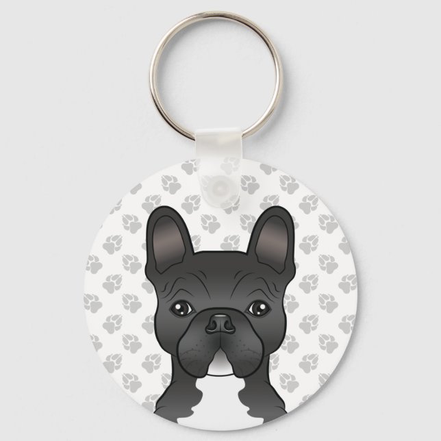 Black And White French Bulldog Cute Cartoon Dog Keychain (Front)