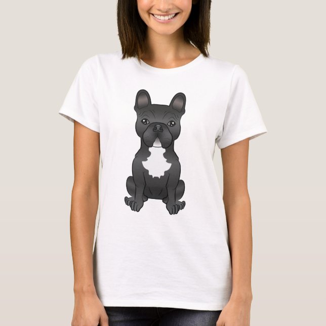 Black And White French Bulldog Cute Cartoon Dog T-Shirt (Front)